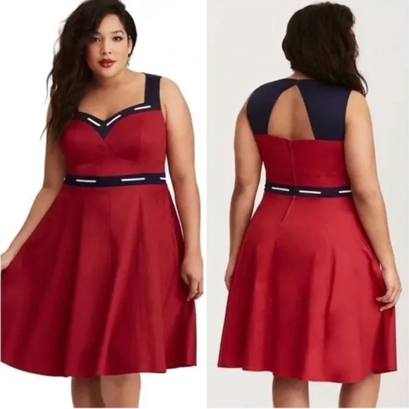 Torrid Retro Chic Plus Size Red, White, & Blue Sailor Swing Dress - Picture 1 of 6
